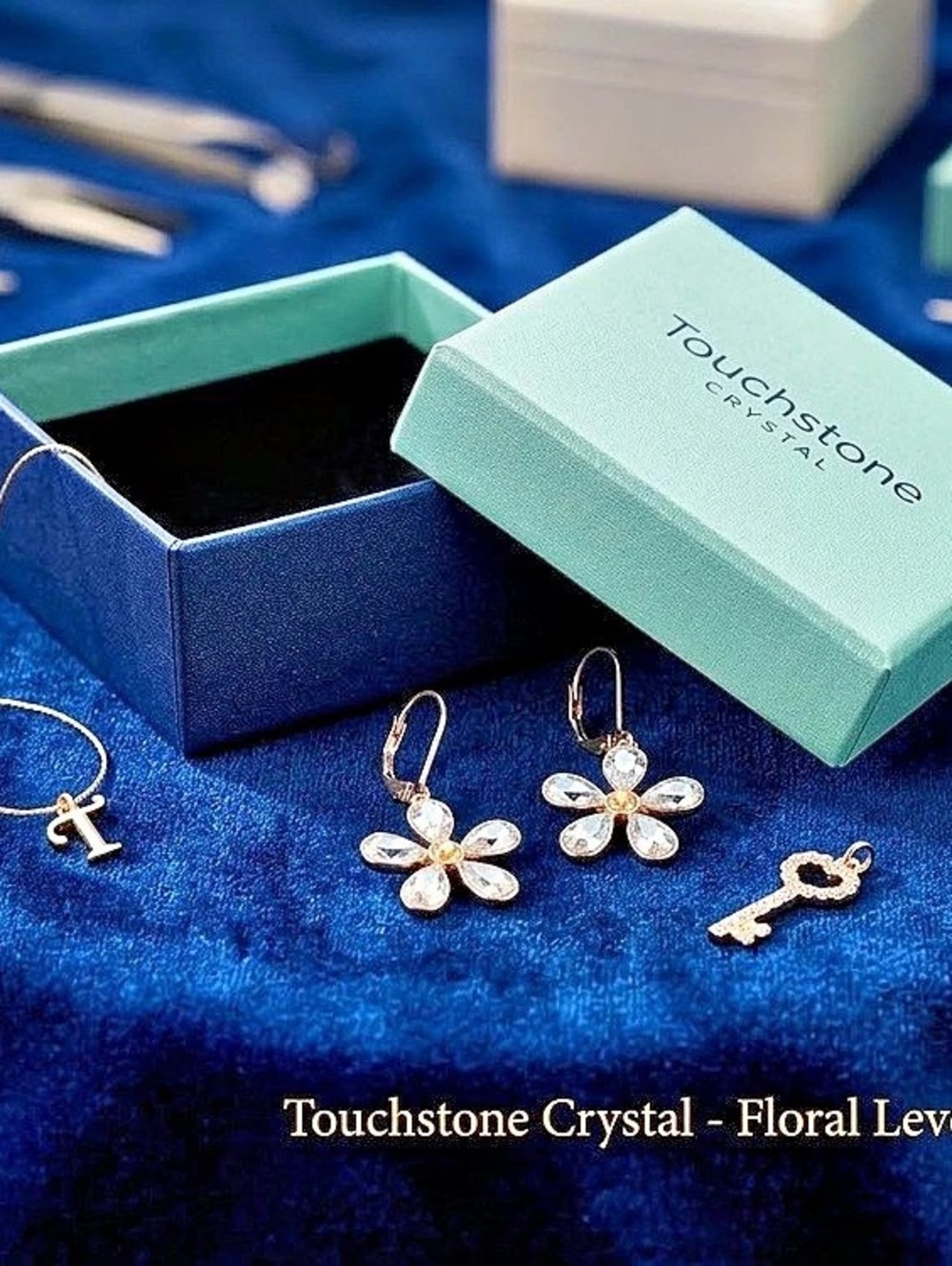 Touchstone Crystal Floral Leverback Earrings Silver